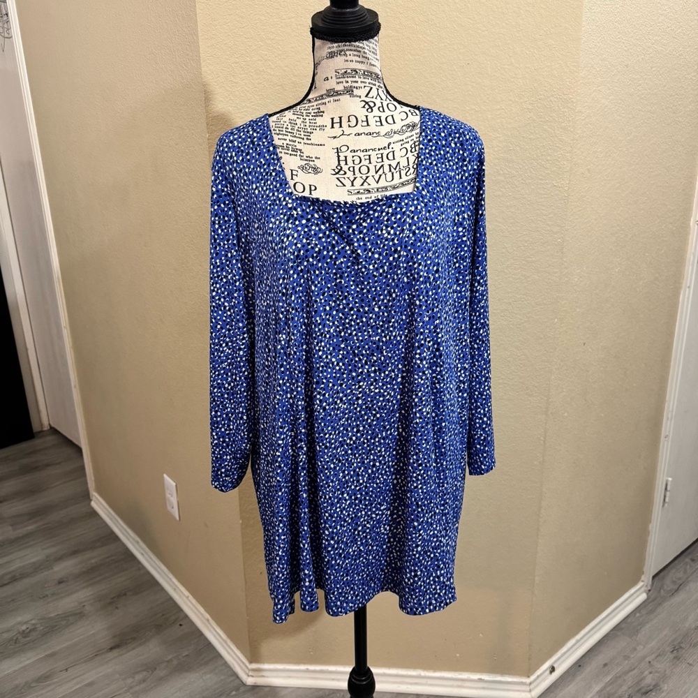 Susan Graver‎ Blue and White Polka Dot Blouse